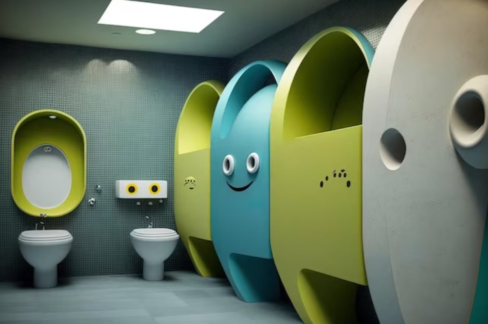 a public restroom designed with modern decor