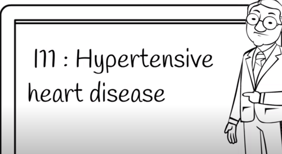 A man in a suit points to the sign: hupertensiv heart disease