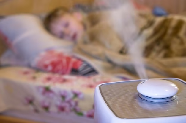 Steam flow from a humidifier and air ionizer in a blurry room